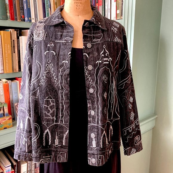 Laura Ashley Embroidered Black Jean Jacket - Picture 1 of 10